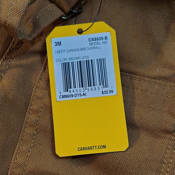 Carhartt Infant's Brown Loose Fit Canvas Bib Overalls ~sz 3M - Picture 5 of 6